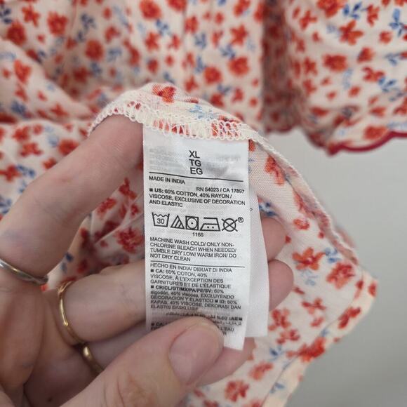 Old Navy White Orange Ditzy Floral Girly Flutter Sleeve Swing Blouse Size XL - Picture 7 of 11